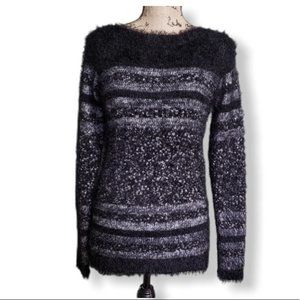 {The Limited} NEW Black Fuzzy Striped Sweater